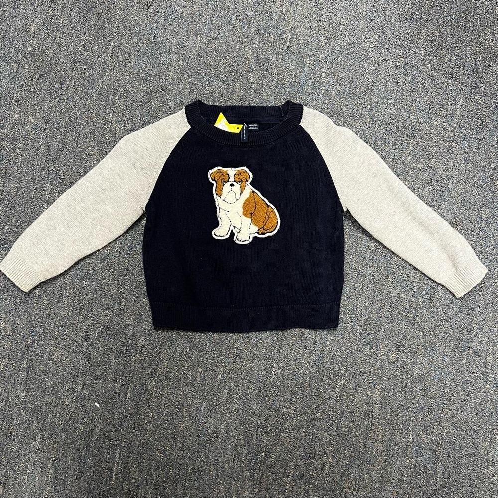 Janie and Jack Navy & Cream Bulldog Sweater